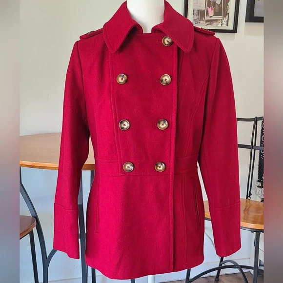 NWT'S- MICHAEL- MICHAEL KORS -Beautiful Womens Red Wool Blend Peacoat-Size Small - Picture 2 of 9